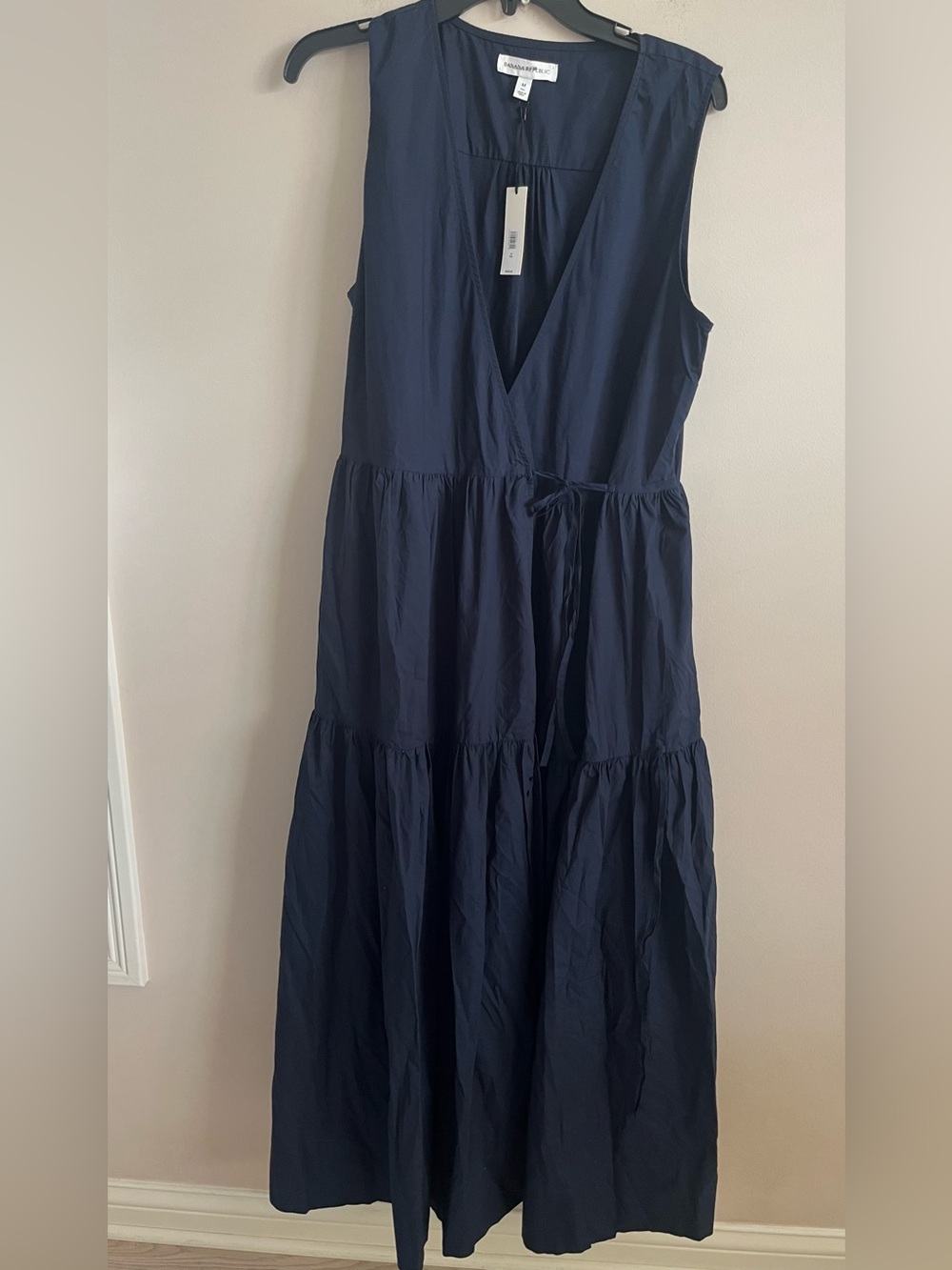 NWT-Banana Republic Navy Midi Poplin Wrap Dress, Medium Tall